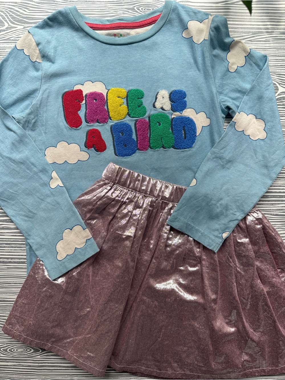 Mini Boden Blue Top with Shimmery Pink Skirt size 7-8 Free Bird